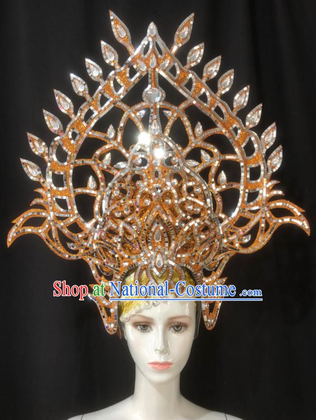 Handmade Halloween Cosplay Deluxe Headwear Brazil Carnival Giant Hat Samba Dance Hair Accessories Stage Show Orange Royal Crown