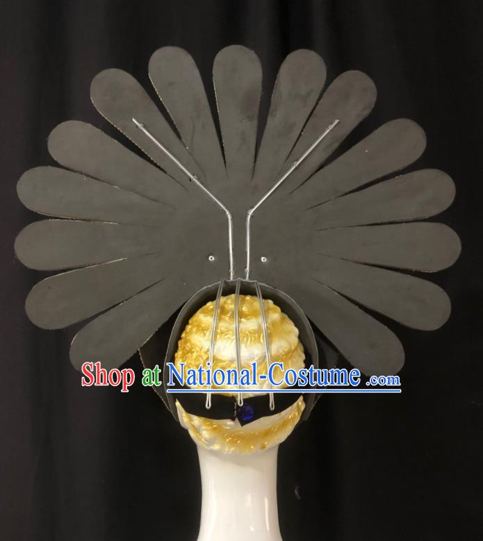 Handmade Samba Dance Golden Peacock Royal Crown Stage Show Hair Accessories Halloween Deluxe Headwear Brazil Carnival Giant Headpiece