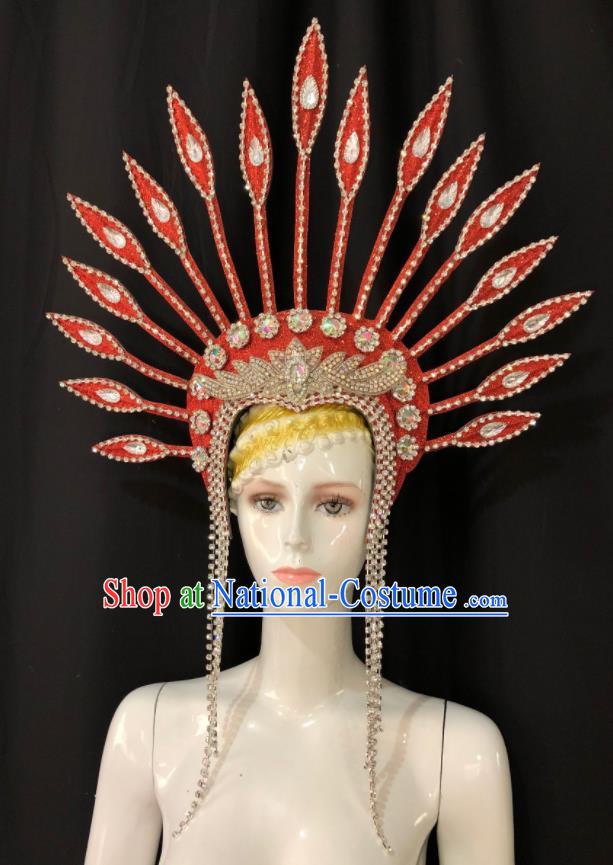 Handmade Easter Performance Hair Accessories Halloween Cosplay Queen Deluxe Red Hat Brazil Carnival Giant Headpiece Samba Dance Royal Crown