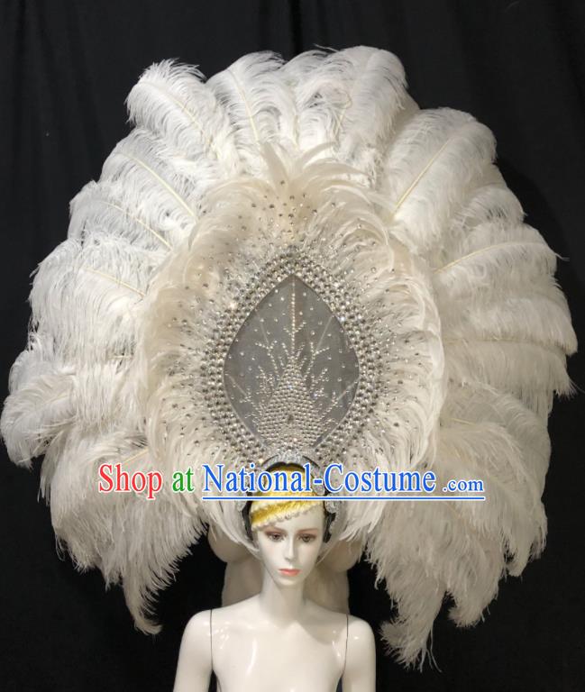 Handmade Samba Dance Royal Crown Easter Performance Hair Accessories Halloween Giant Hat Brazil Carnival Deluxe White Feather Headpiece