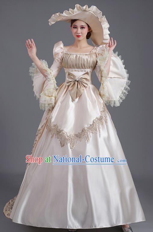 Custom European Noble Lady Champagne Dress Western Medieval Age Court Clothing Europe Vintage Full Dress Stage Performance Fashion