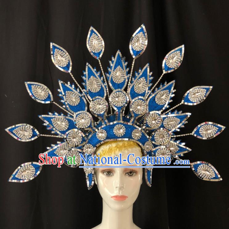 Handmade Halloween Performance Hair Accessories Cosplay Queen Giant Phoenix Coronet Brazil Carnival Deluxe Headpiece Samba Dance Blue Royal Crown