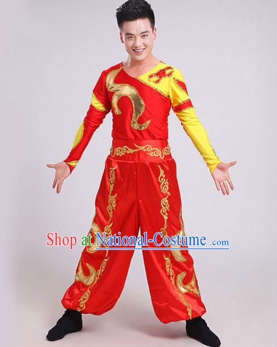 China Opening Dance Garment Costumes Folk Dance Outfits Drum Dance Red Uniforms Male Yangko Dance Clothing