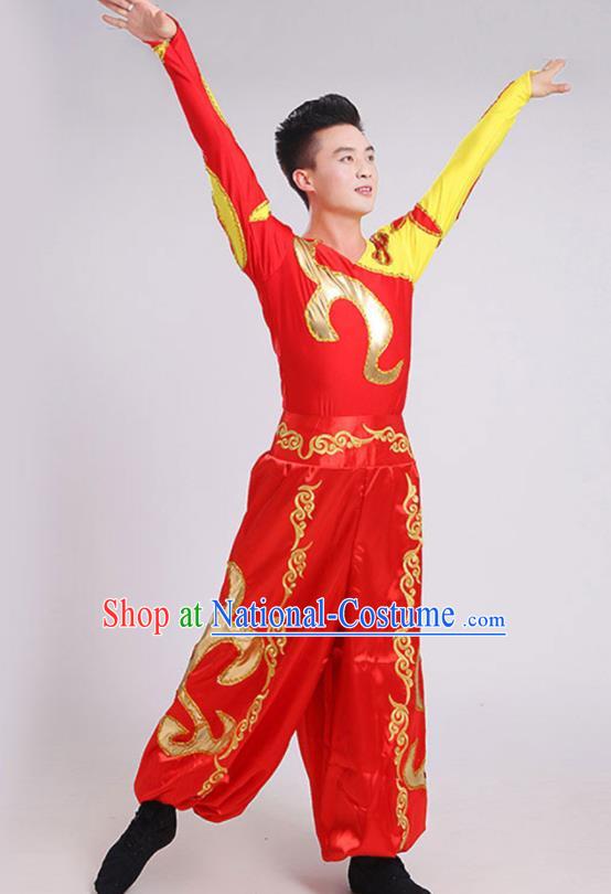 China Opening Dance Garment Costumes Folk Dance Outfits Drum Dance Red Uniforms Male Yangko Dance Clothing