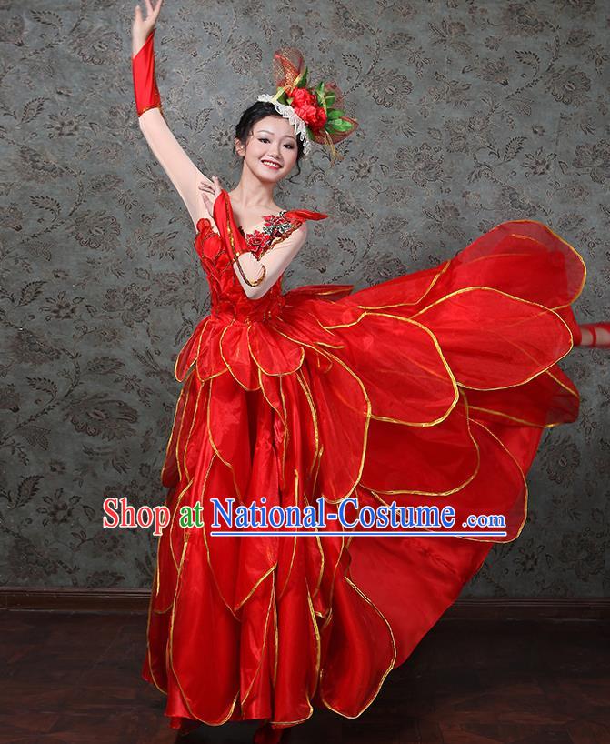 Professional Spanish Dance Garment Costume Spring Festival Gala Opening Dance Red Dress Modern Dance Clothing