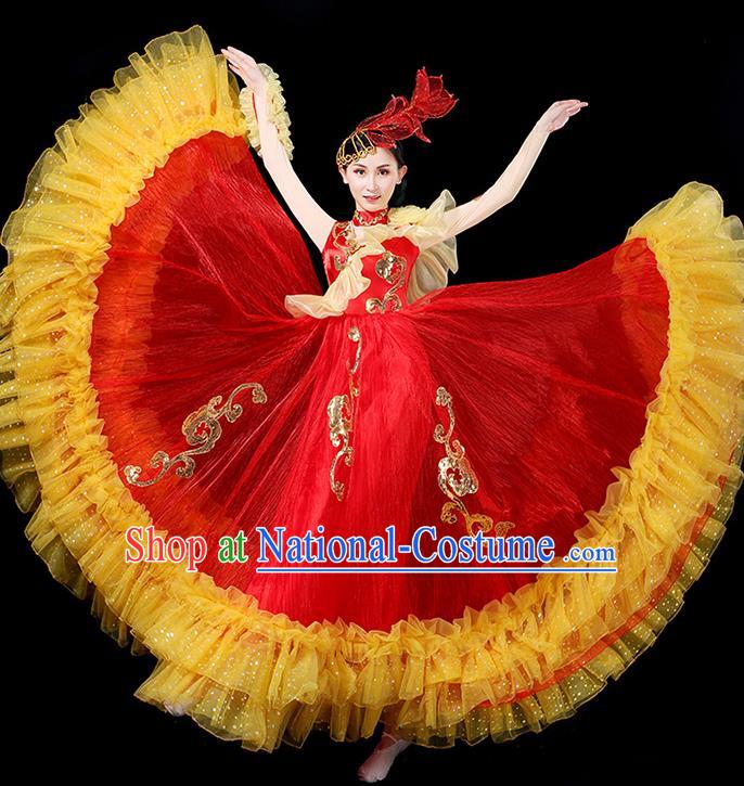 Professional Opening Dance Performance Red Dress Woman Modern Dance Clothing Spanish Dance Fashion Garment