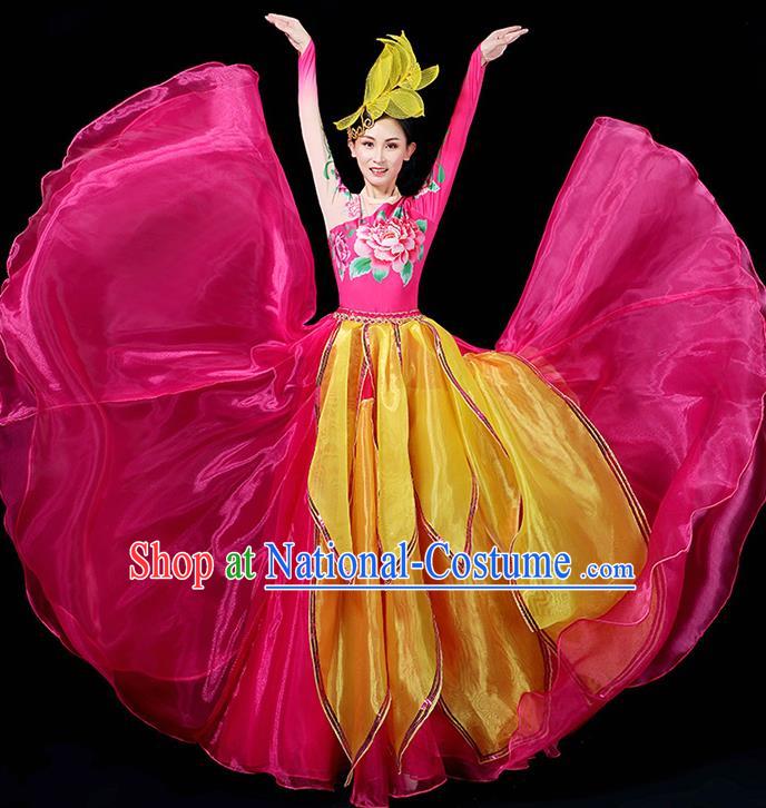 Professional China Spring Festival Gala Opening Dance Rosy Dress Woman Modern Dance Fashion Lotus Dance Garment Clothing