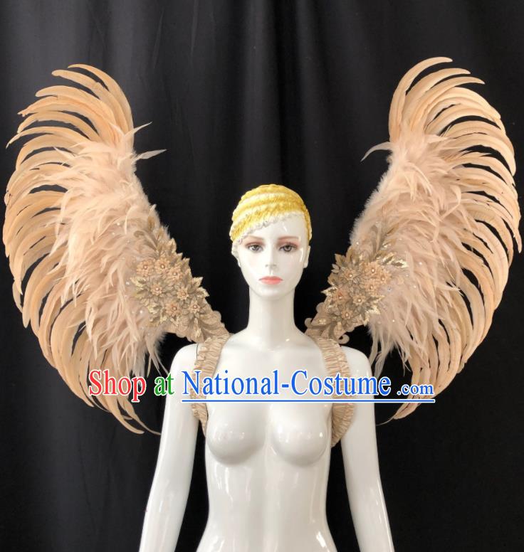 Professional Opening Dance Wings Miami Deluxe Champagne Feathers Back Accessories Brazilian Carnival Catwalks Props