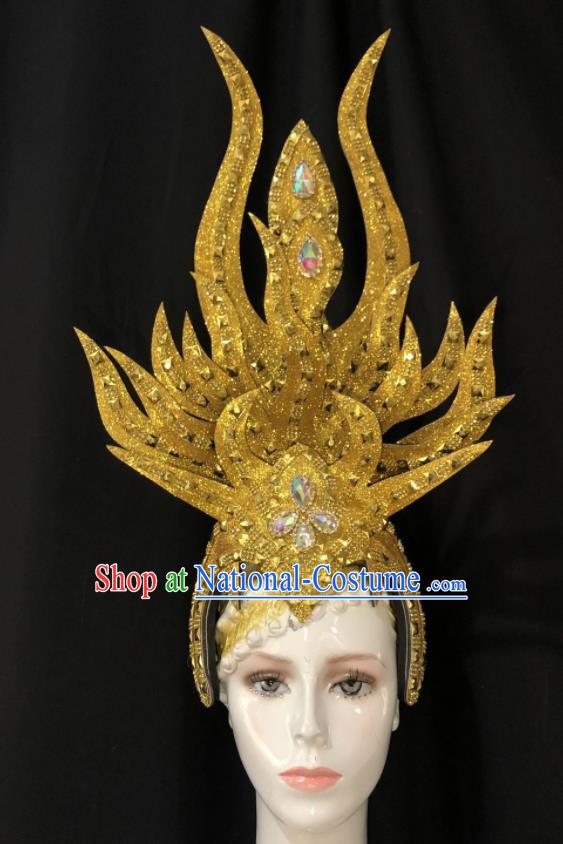 Handmade Halloween Cosplay Giant Golden Royal Crown Brazil Carnival Headdress Samba Dance Deluxe Hair Accessories Easter Parade Headpiece