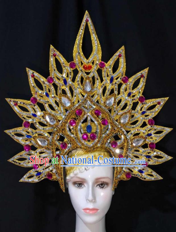 Handmade Easter Parade Headpiece Halloween Cosplay Giant Royal Crown Brazil Carnival Headdress Samba Dance Deluxe Hair Accessories