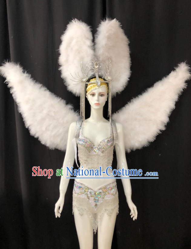 Custom Professional Catwalks Clothing Woman Swimsuits Samba Dance Uniforms Brazilian Carnival Costumes and Feather Wings Headdress