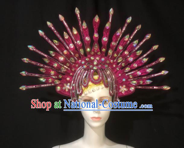 Handmade Brazil Parade Giant Headdress Rio Carnival Rosy Royal Crown Cosplay Queen Deluxe Hair Accessories Halloween Stage Show Hat