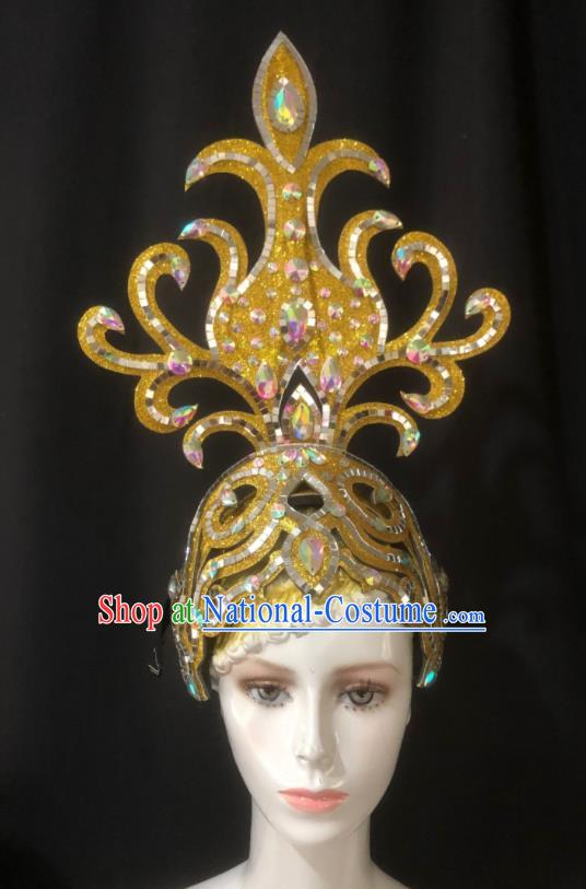 Handmade Halloween Cosplay Deluxe Golden Hat Brazil Parade Giant Headwear Rio Carnival Royal Crown Stage Show Hair Accessories