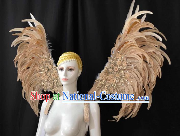 Professional Brazilian Carnival Catwalks Props Opening Dance Angel Wings Miami Deluxe Khaki Feathers Back Accessories