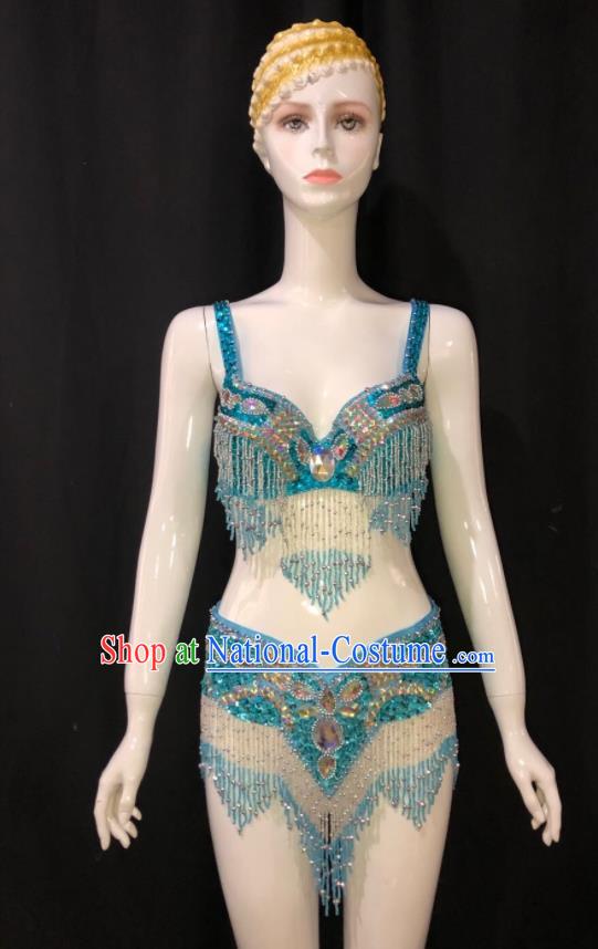 Custom Opening Party Catwalks Clothing Woman Blue Swimsuits Samba Dance Uniforms Brazilian Carnival Costumes