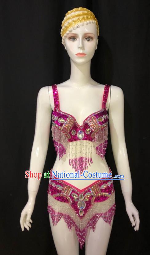 Custom Samba Dance Uniforms Brazilian Carnival Costumes Opening Party Catwalks Clothing Woman Rosy Swimsuits