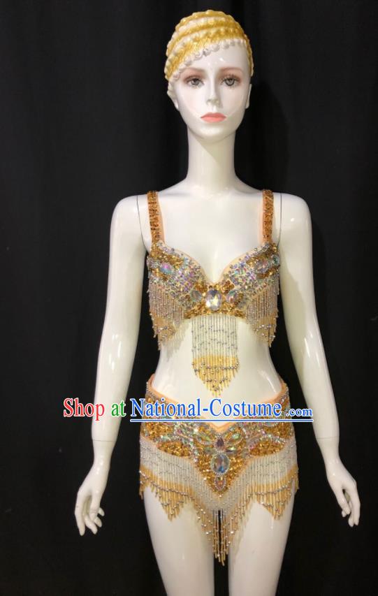 Custom Brazilian Carnival Parade Costumes Opening Show Clothing Woman Catwalks Swimwear Samba Dance Yellow Uniforms