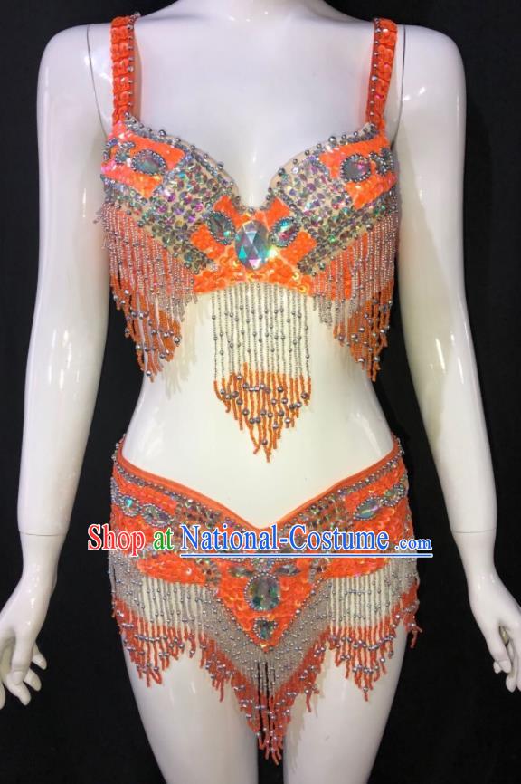 Custom Opening Show Clothing Woman Catwalks Swimwear Samba Dance Orange Uniforms Brazilian Carnival Parade Costumes