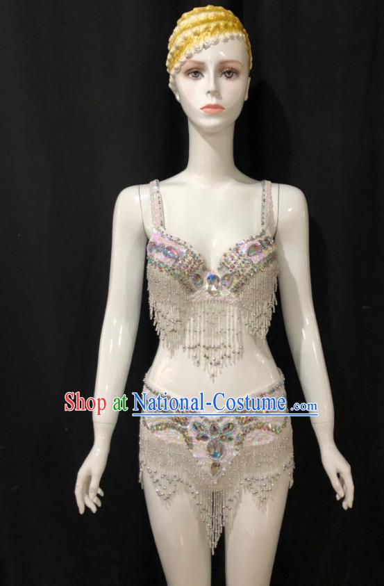 Custom Samba Dance White Uniforms Brazilian Carnival Parade Costumes Opening Show Clothing Woman Catwalks Swimwear