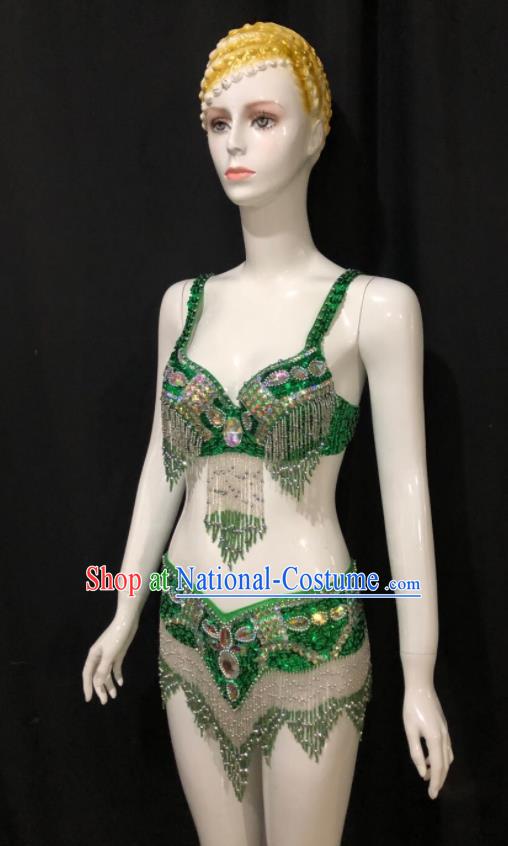 Custom Woman Catwalks Sexy Swimwear Samba Dance Green Uniforms Brazilian Carnival Costumes Opening Show Clothing