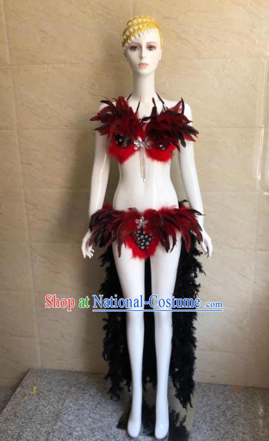 Custom Brazilian Carnival Uniforms Party Show Clothing Woman Catwalks Black Feather Swimwear Samba Dance Costumes