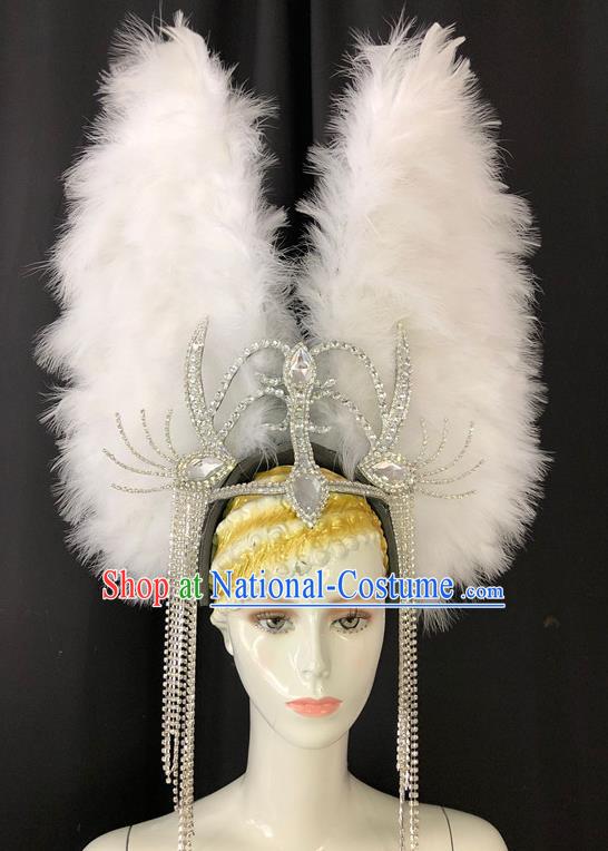 Handmade Samba Dance Hair Accessories Easter Parade Deluxe Headwear Halloween Cosplay Royal Crown Brazil Carnival White Feather Wings Hat