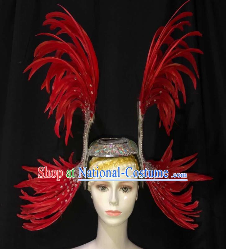 Handmade Stage Show Royal Crown Halloween Cosplay Giant Headpiece Samba Dance Hair Accessories Rio Carnival Red Feather Headwear