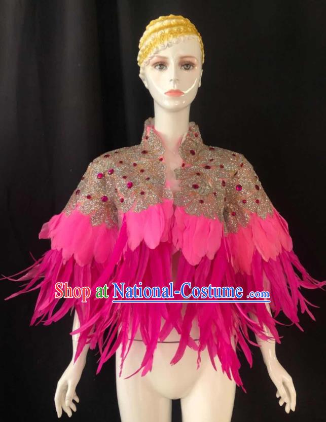 Custom Samba Dance Rosy Feather Mantle Brazilian Carnival Cape Stage Show Clothing Woman Catwalks Tippet