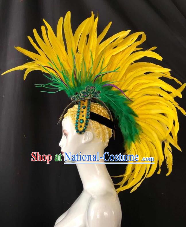 Professional Stage Performance Hat Rome Knight Headwear Halloween Cosplay Warrior Yellow Feather Helmet Easter Hair Decorations