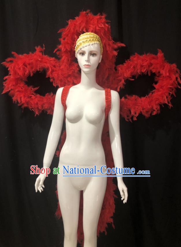 Professional Catwalks Deluxe Red Feathers Back Accessories Brazilian Carnival Props Opening Dance Butterfly Wings Decorations