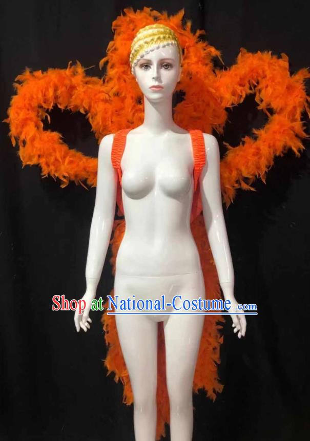 Professional Opening Dance Butterfly Wings Decorations Catwalks Deluxe Orange Feathers Back Accessories Brazilian Carnival Props