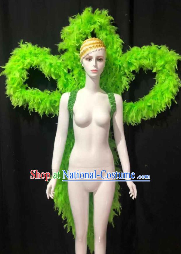 Professional Brazilian Carnival Props Opening Dance Butterfly Wings Decorations Catwalks Deluxe Green Feathers Back Accessories