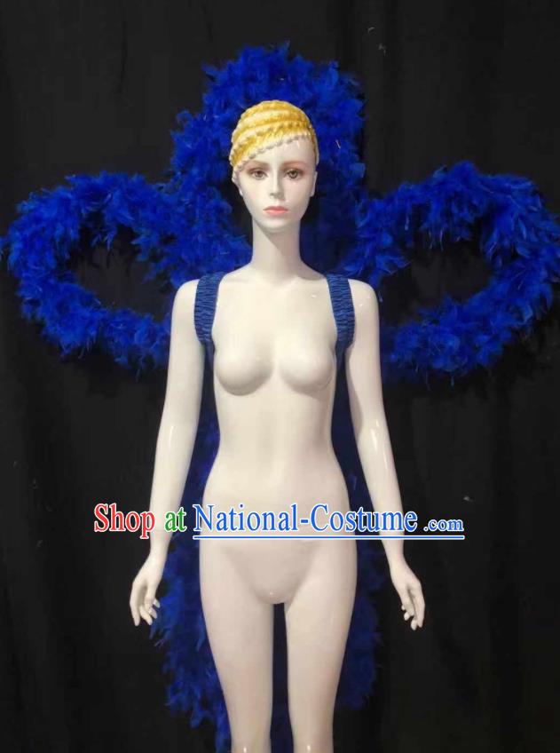 Professional Samba Dance Royalblue Feathers Decorations Catwalks Deluxe Butterfly Wings Back Accessories Brazilian Carnival Parade Props