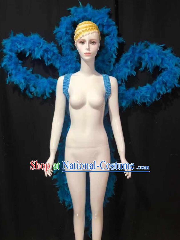 Professional Catwalks Deluxe Butterfly Wings Back Accessories Brazilian Carnival Parade Props Samba Dance Blue Feathers Decorations