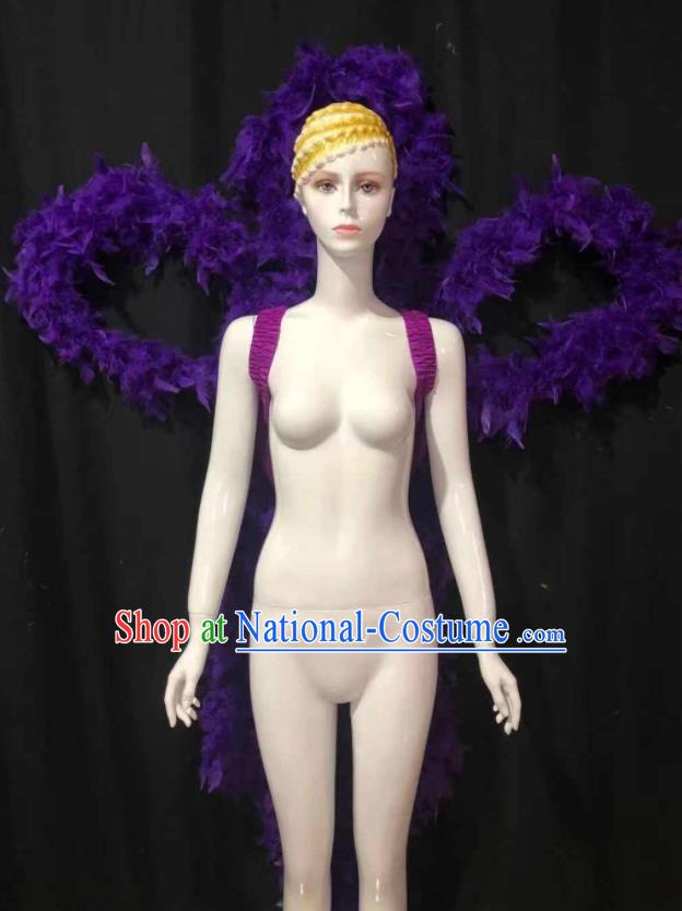 Professional Brazilian Carnival Parade Props Samba Dance Purple Feathers Decorations Catwalks Deluxe Butterfly Wings Back Accessories