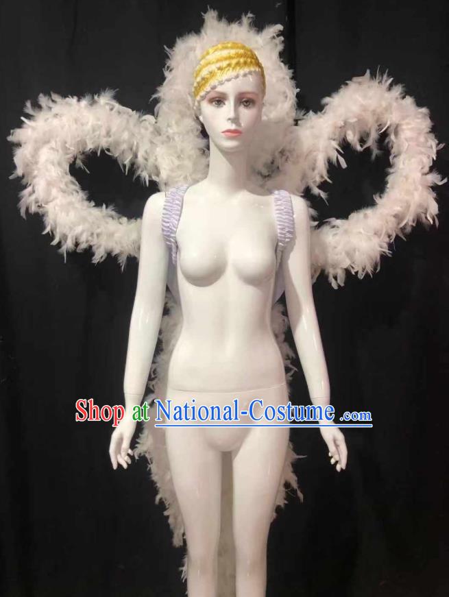 Professional Brazilian Carnival Parade White Feather Back Decorations Samba Dance Deluxe Butterfly Wings Accessories Catwalks Props