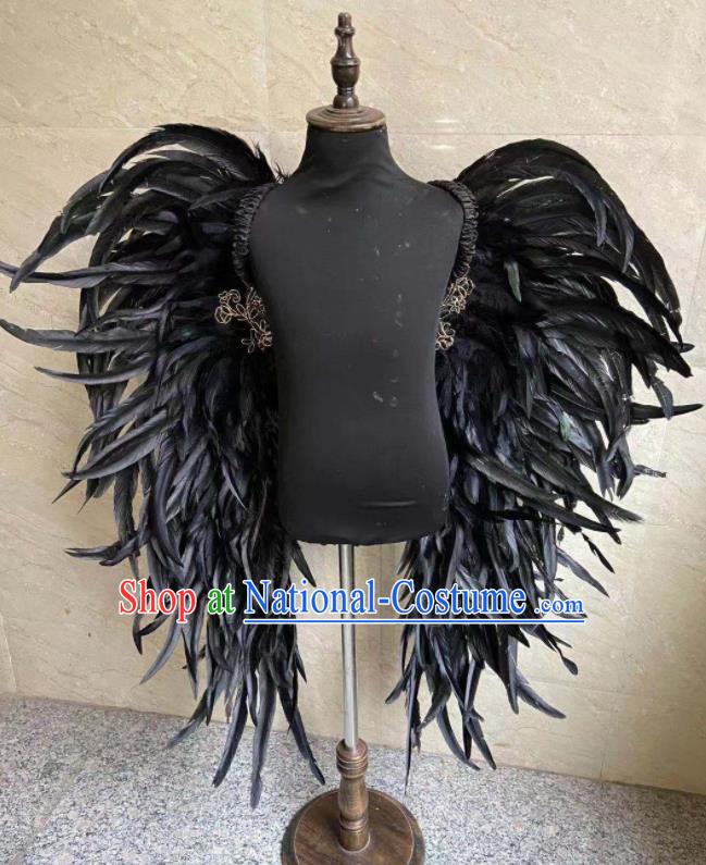 Professional Children Catwalks Props Carnival Performance Black Feather Angel Wings Decorations Stage Show Deluxe Back Accessories