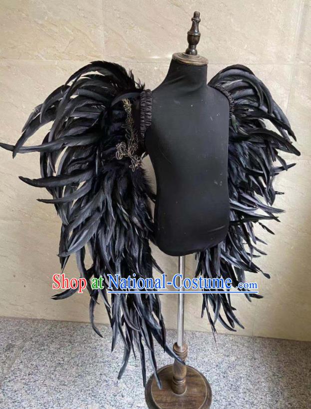 Professional Children Catwalks Props Carnival Performance Black Feather Angel Wings Decorations Stage Show Deluxe Back Accessories