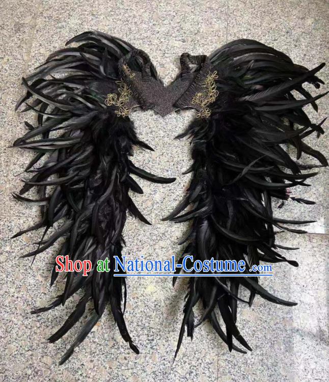 Professional Children Catwalks Props Carnival Performance Black Feather Angel Wings Decorations Stage Show Deluxe Back Accessories