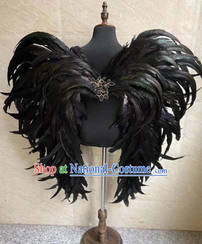 Professional Children Catwalks Props Carnival Performance Black Feather Angel Wings Decorations Stage Show Deluxe Back Accessories