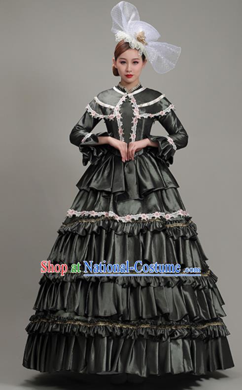 Custom Europe Noble Woman Fashion European Stage Performance Clothing Western Court Deep Grey Dress Vintage Garment Costume