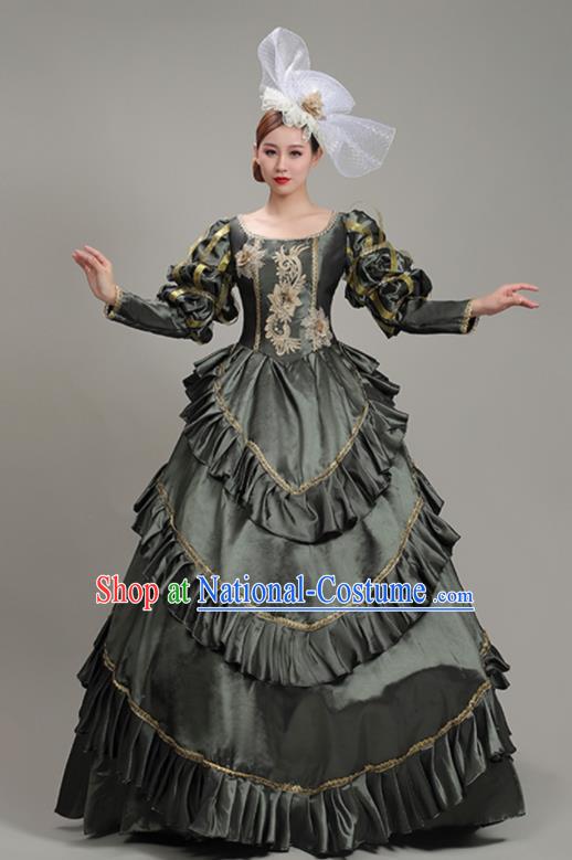 Custom Europe Vintage Garment Costume Noble Woman Fashion European Stage Performance Clothing Western Court Deep Grey Dress