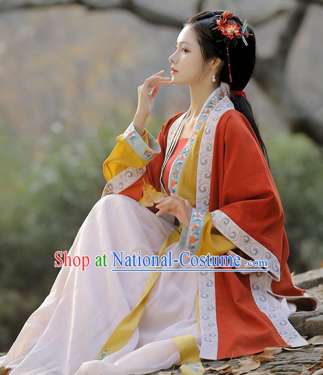 China Ancient Song Dynasty Young Woman Historical Clothing Traditional Hanfu Dress Garment Costumes