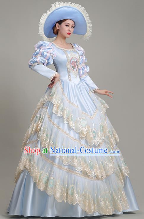 Custom European Royal Princess Clothing Western Stage Blue Full Dress Europe Vintage Garment Costume Drama Performance Fashion