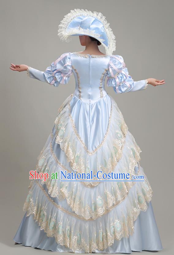 Custom European Royal Princess Clothing Western Stage Blue Full Dress Europe Vintage Garment Costume Drama Performance Fashion