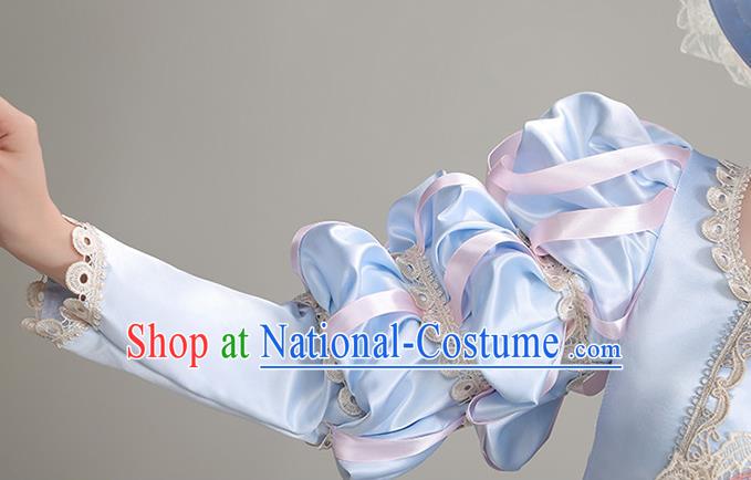 Custom European Royal Princess Clothing Western Stage Blue Full Dress Europe Vintage Garment Costume Drama Performance Fashion