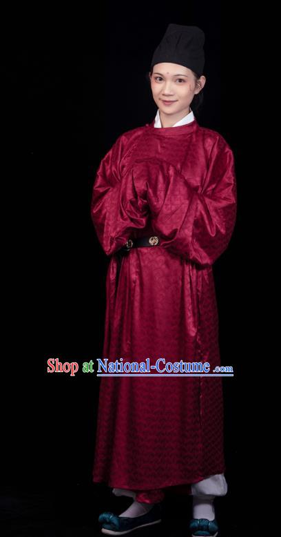 China Tang Dynasty Hanfu Red Round Collar Robe Traditional Historical Clothing Ancient Swordsman Garment Costume for Women for Men