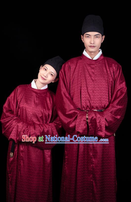 China Tang Dynasty Hanfu Red Round Collar Robe Traditional Historical Clothing Ancient Swordsman Garment Costume for Women for Men