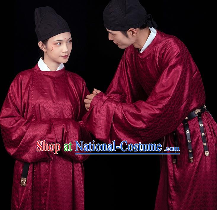 China Tang Dynasty Hanfu Red Round Collar Robe Traditional Historical Clothing Ancient Swordsman Garment Costume for Women for Men