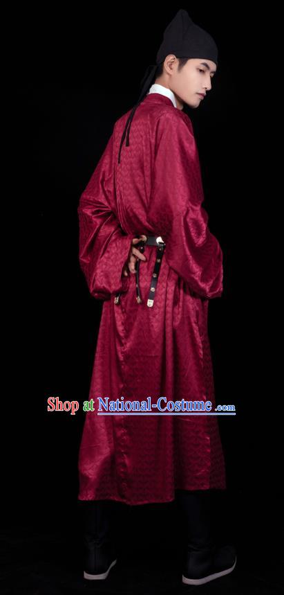 China Tang Dynasty Hanfu Red Round Collar Robe Traditional Historical Clothing Ancient Swordsman Garment Costume for Women for Men